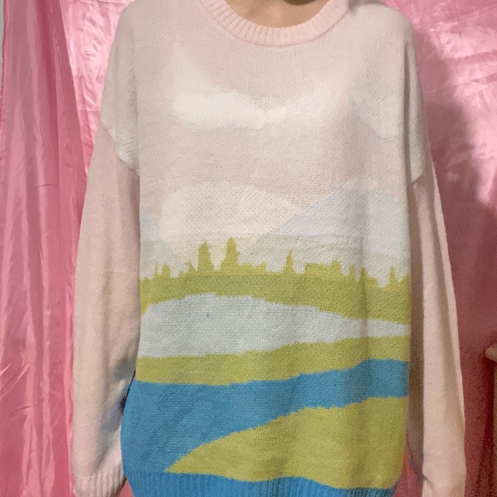 Y2K Cottagecore Oversized Pastel Scenery Sweater